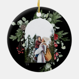 Winter Botanisch Lijst Foto zwart Keramisch Ornament