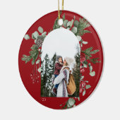 Winter Botanisch Lijst Rode Foto Keramisch Ornament (Links)