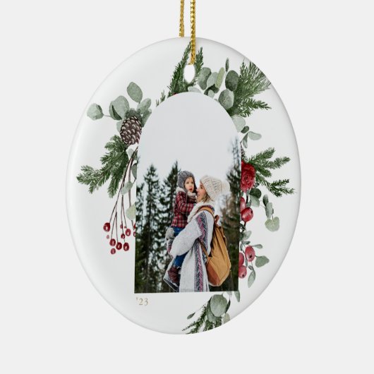 Winter Botanisch Lijst White Keramisch Ornament (Rechts)