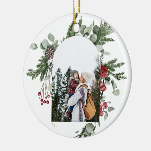 Winter Botanisch Lijst White Keramisch Ornament (Links)