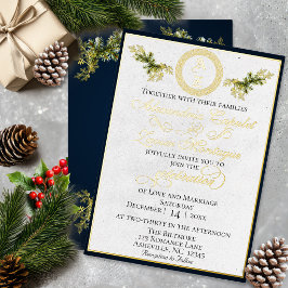 Winter Botanisch Monogram - Blauw Folie Uitnodiging