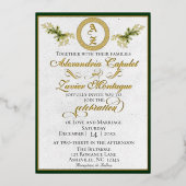 Winter Botanisch Monogram - Smaragd Folie Uitnodiging (Voorkant)