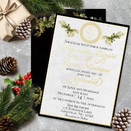 Winter Botanisch Monogram - Zwart Folie Uitnodiging