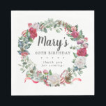 Winter Botanisch Roos 60th Birthday Elegant Servet<br><div class="desc">Zacht rode rozen en holly en bessen creëer een prachtig rustige florale kreep. Eucalyptusbladeren en andere rode bloemen dragen bij aan de botanische wintervibe. De naam van de verjaardagsvrouw wordt geschreven in een grote manuscriptdoopvont. 60ste verjaardag en de dankbetuigingen volgen. Dit servet maakt deel uit van het 60e Roos op...</div>