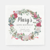 Winter Botanisch Roos 60th Birthday Elegant Servet (Voorkant)