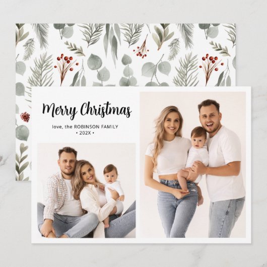 Winter Botanisch Script 2 Fotocollage Kerstmis Feestdagenkaart (Voorkant / Achterkant)