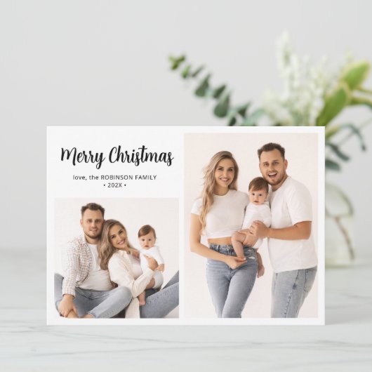 Winter Botanisch Script 2 Fotocollage Kerstmis Feestdagenkaart (Staand voorkant)