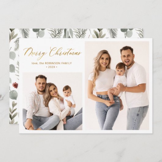 Winter Botanisch Script 2 Fotocollage Kerstmis Feestdagenkaart (Voorkant / Achterkant)