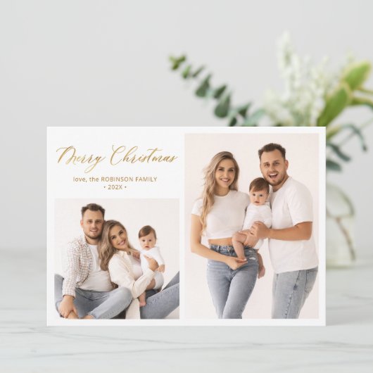 Winter Botanisch Script 2 Fotocollage Kerstmis Feestdagenkaart (Staand voorkant)