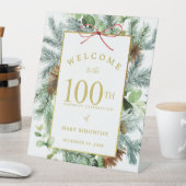 Winter Botanische 100th Birthday Party Welcome Reclamebord Met Voetstuk (Insitu)