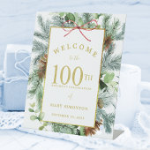 Winter Botanische 100th Birthday Party Welcome Reclamebord Met Voetstuk