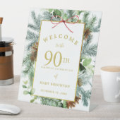 Winter Botanische 90th Birthday Party Welcome Reclamebord Met Voetstuk (Insitu)