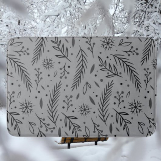 Winter Botanische Badmat – Grijs met Zwarte Blader