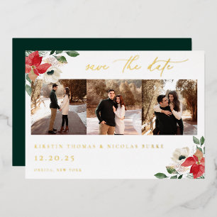 Winter Botanische Bloem Foto Save The Date Folie Uitnodiging