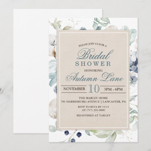 Winter Botanische Bloemen Bruids Douche Uitnodigin Kaart (Voorkant / Achterkant)