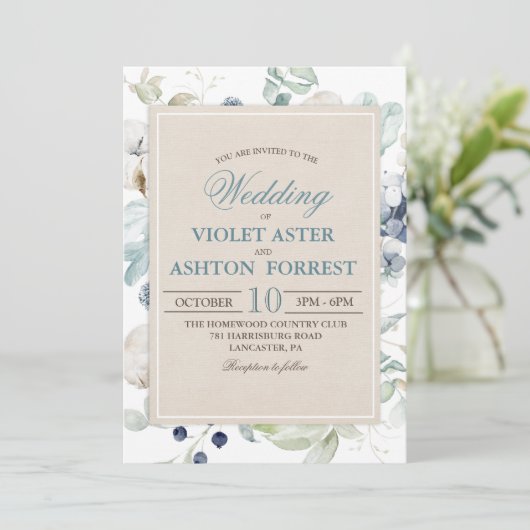 Winter Botanische Bloemen bruiloft uitnodiging (Staand voorkant)