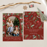 Winter Botanische boog Bourgondië Vrolijk Kerstfee Feestdagenkaart<br><div class="desc">Dit collectie is voorzien van waterverf rode bloemen,  bessen & wintergroen met een moderne en elegante typografie,  met een winterbotanische patroonrug.</div>