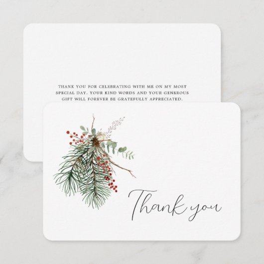 Winter Botanische Bouquet Bedankkaart (Voorkant / Achterkant)