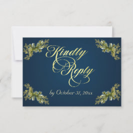 Winter Botanische Calligrafie - Goud/Blauw RSVP Kaartje