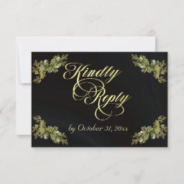 Winter Botanische Calligrafie - Goud/Zwart RSVP Kaartje