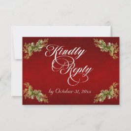 Winter Botanische Calligrafie - Zilver/Rood RSVP Kaartje