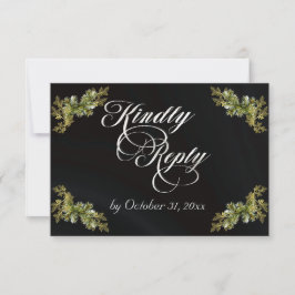 Winter Botanische Calligrafie - Zilver/Zwart RSVP Kaartje