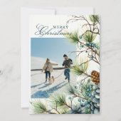 Winter Botanische Custom Foto Vrolijk Kerstmis Feestdagenkaart (Voorkant)