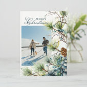 Winter Botanische Custom Foto Vrolijk Kerstmis Feestdagenkaart (Staand voorkant)