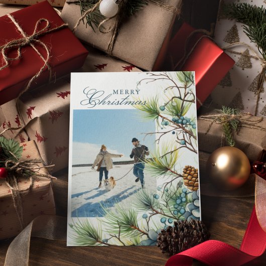 Winter Botanische Custom Foto Vrolijk Kerstmis Feestdagenkaart