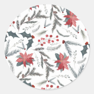 Winter Botanische Dennenbes Krans Vakantiefeestje Ronde Sticker