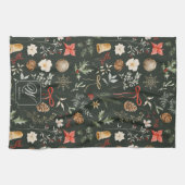 Winter Botanische Feestelijke Kerst Monogram Theedoek (Horizontaal)