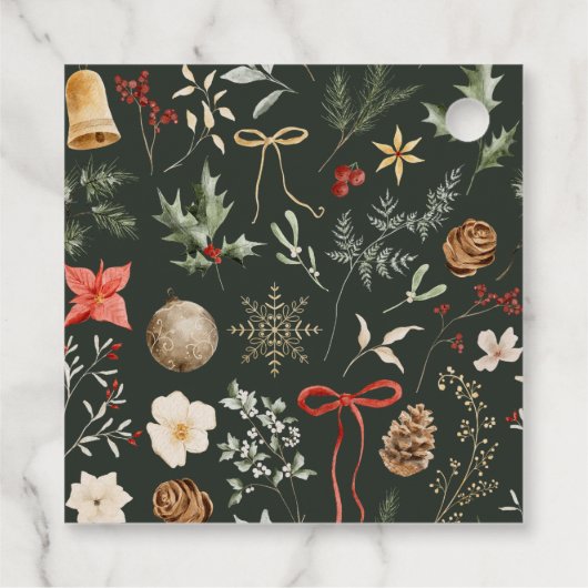 Winter Botanische Feestelijke Kerstfeest Bedankjes Labels (Achterkant)