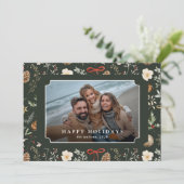 Winter Botanische Feestelijke Kerstfoto Feestdagenkaart (Staand voorkant)