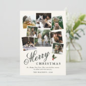 Winter Botanische Feestelijke Kerstmis Fotocollage Feestdagenkaart (Staand voorkant)
