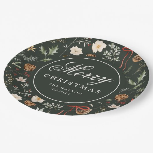 Winter Botanische Feestelijke Kerstmis Gepersonali Papieren Bordje (Gekanteld)