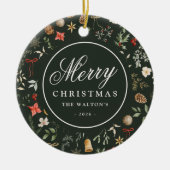 Winter Botanische Feestelijke Vrolijke Kerst Keramisch Ornament (Voorkant)