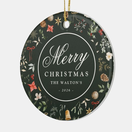 Winter Botanische Feestelijke Vrolijke Kerst Keramisch Ornament (Links)