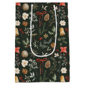 Winter Botanische Feestelijke Vrolijke Kerst Medium Cadeauzakje (Achterkant)