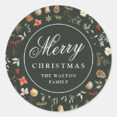 Winter Botanische Feestelijke Vrolijke Kerst Ronde Sticker (Voorkant)