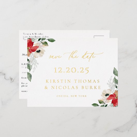 Winter Botanische Floral behalve datum Folie Uitnodiging Briefkaart (Voorkant / Achterkant)
