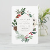 Winter Botanische Floral Foto Save The Date (Staand voorkant)