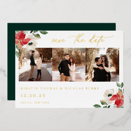 Winter Botanische Floral Foto slaat de datum op Folie Uitnodiging