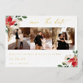 Winter Botanische Floral Foto slaat de datum op Folie Uitnodiging (Voorkant)