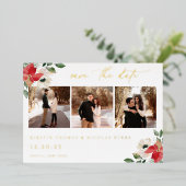 Winter Botanische Floral Foto slaat de datum op Folie Uitnodiging (Staand Voorkant)