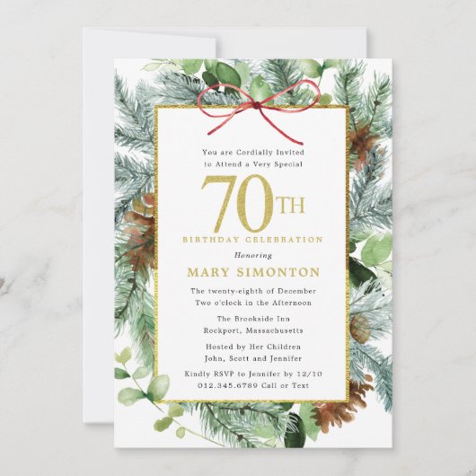 Winter Botanische Floral Gold 70e verjaardag Kaart (Voorkant)