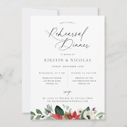 Winter Botanische Floral Rehearsal Dinner Aankondiging (Voorkant)