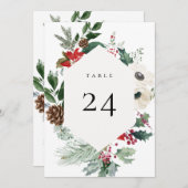 Winter Botanische Floral Table Number Card Programmakaart (Voorkant / Achterkant)