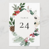 Winter Botanische Floral Table Number Card Programmakaart (Voorkant)