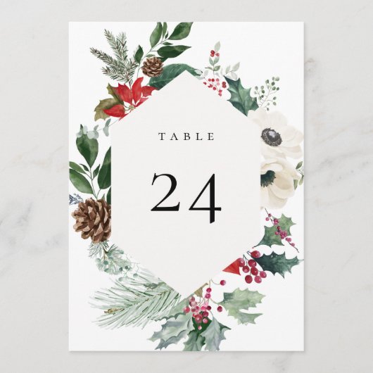 Winter Botanische Floral Table Number Card Programmakaart (Voorkant)