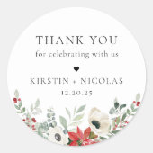 Winter Botanische Floral Weddenschap Hartelijk dan Ronde Sticker (Voorkant)